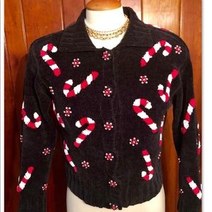 PETITE •CANDY CANE BEADED KNIT CARDIGAN